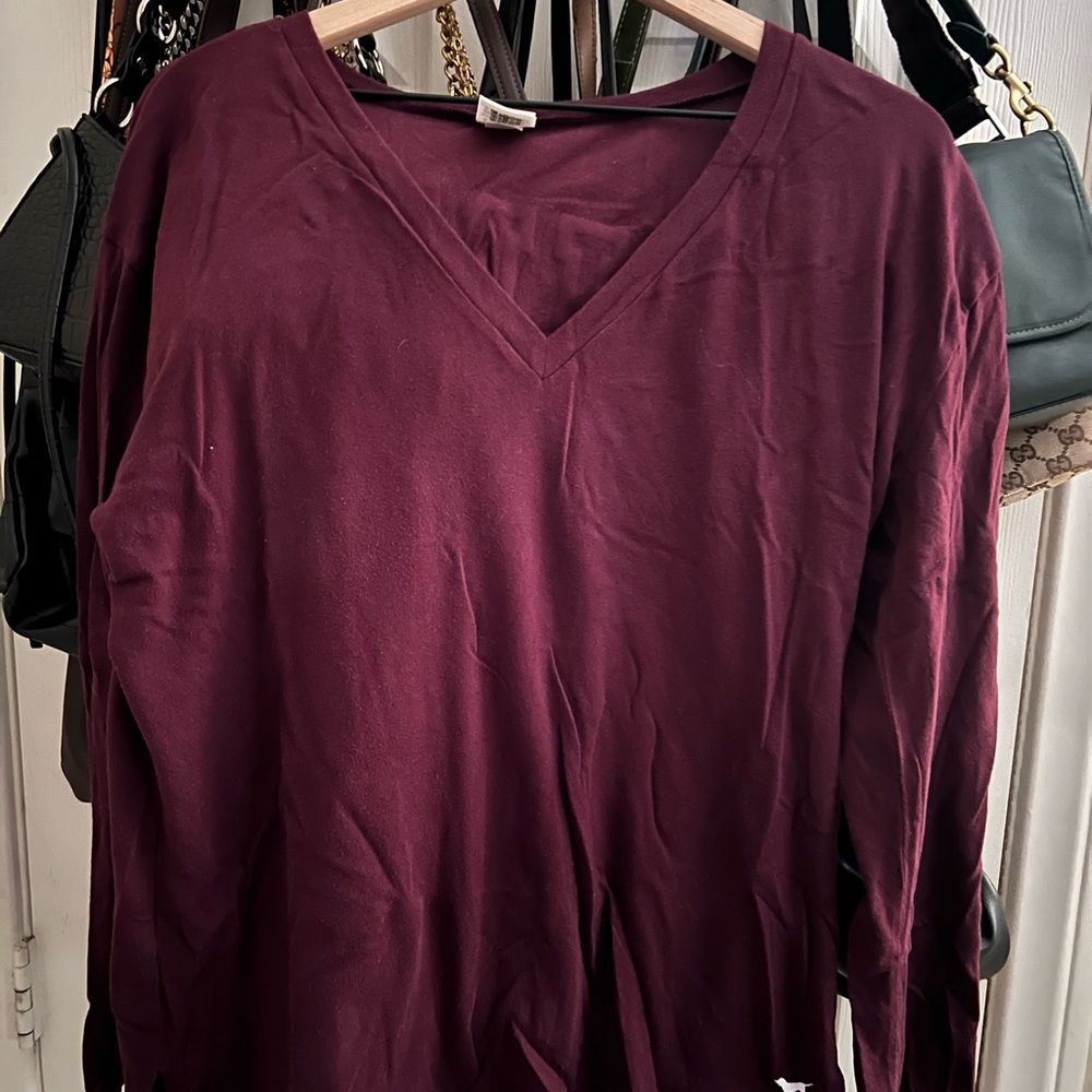 PINK Victoria's Secret Deep Purple V-Neck Long Sleeve Top